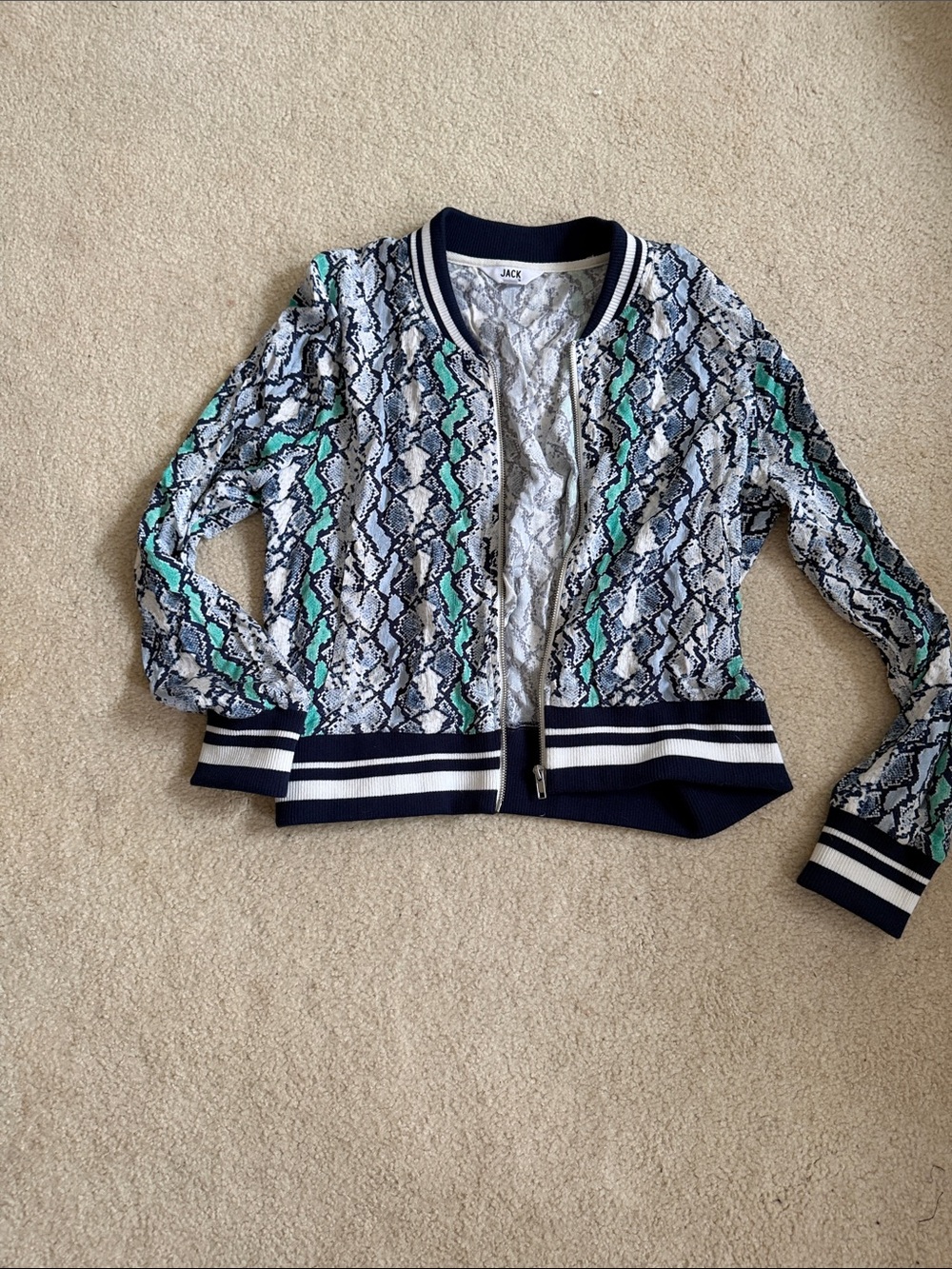 Jack by BB Dakota Navy & Mint Snake-Print Bomber Jacket